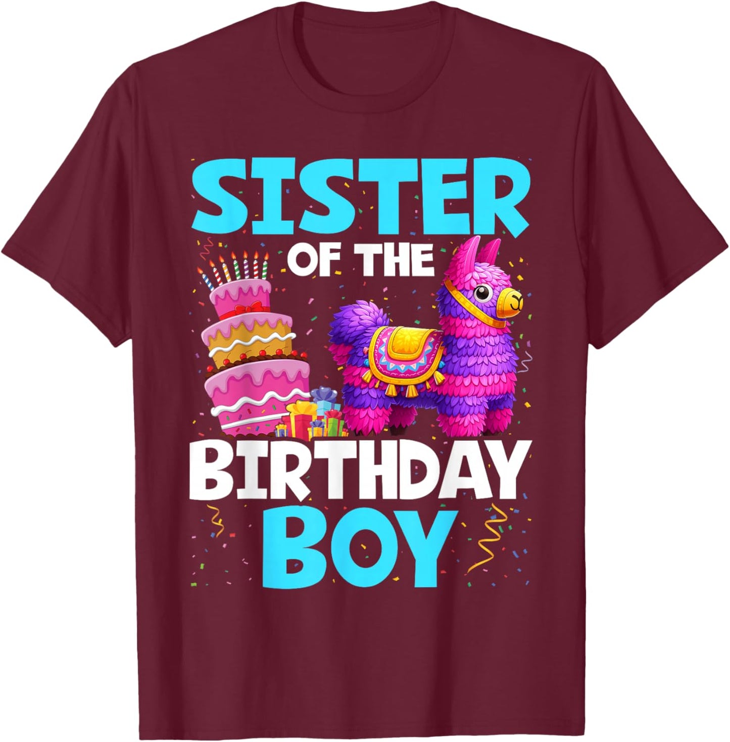 Sister Of The Birthday Boy Llama Family Party Decorations T-Shirt - T-Shirt | Maroon