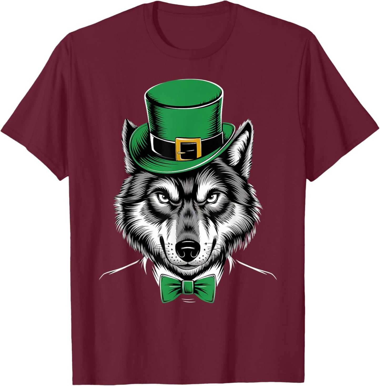 Green Wolf shamrock on St Patricks Day Wolf T-Shirt - T-Shirt | Maroon