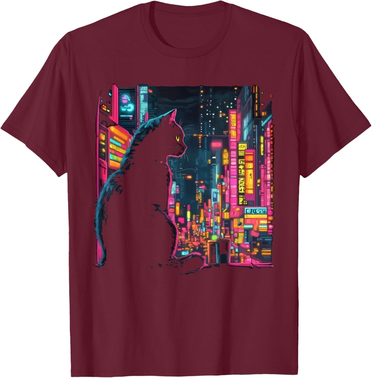 Cyberpunk Cat Kitty Meow Animal Pet Future Science Fiction T-Shirt - T-Shirt | Maroon