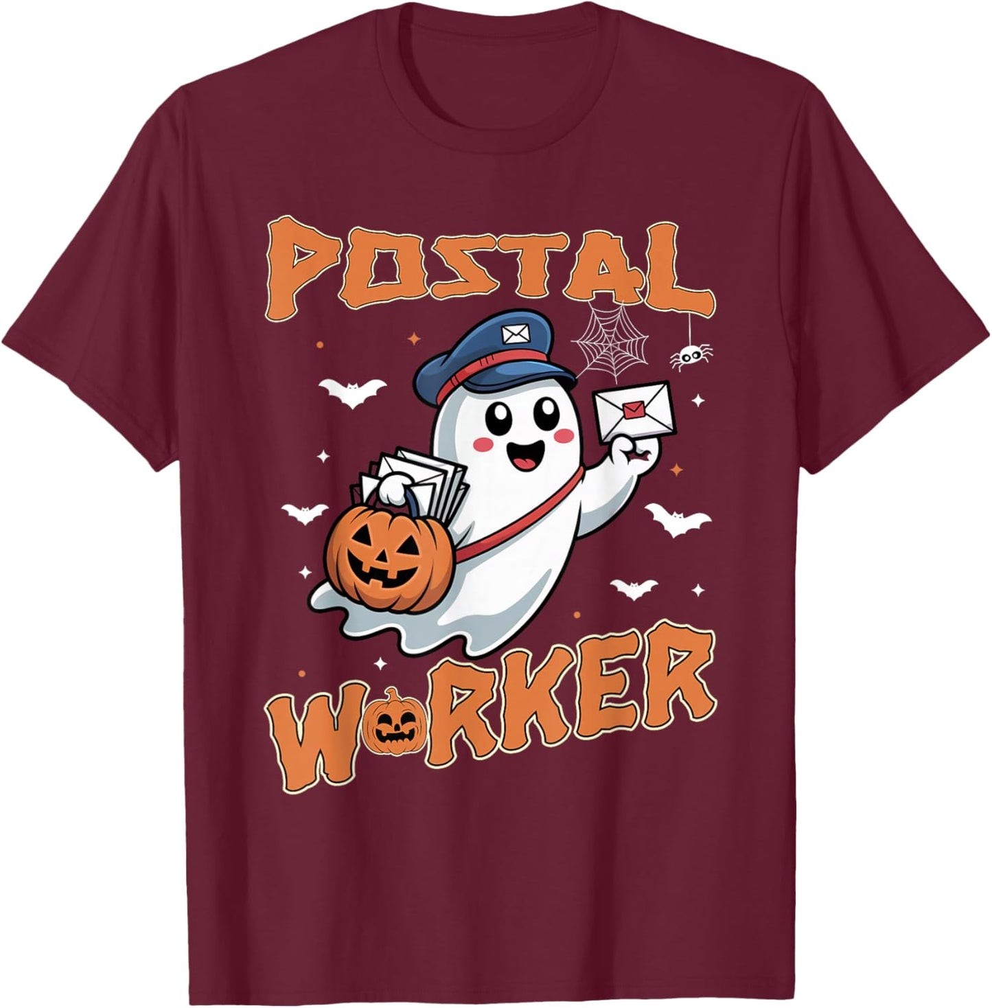 Postal Worker Pumpkin Post Office Staff Ghost Halloween Men T-Shirt - T-Shirt | Maroon