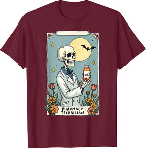 Floral Skeleton Skeleton Tarot Card Pharmacy Technician T-Shirt - T-Shirt | Maroon