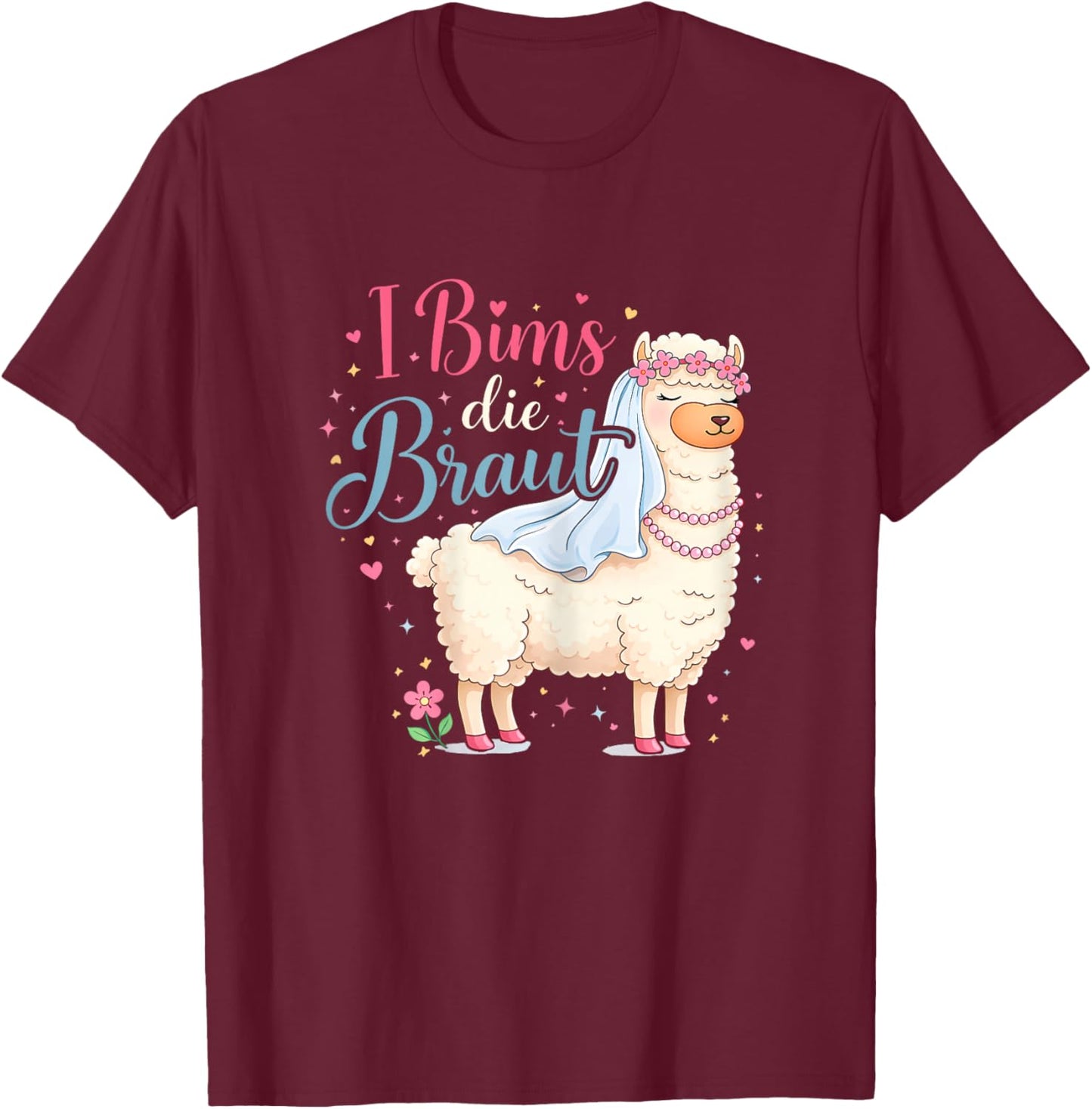 I bims die die Braut Hochzeit Motiv Lama Alpaka JGA Party T-Shirt - T-Shirt | Maroon