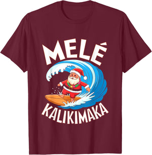 Mele Kalikimaka Surfing Santa Xmas T-Shirt - T-Shirt | Maroon