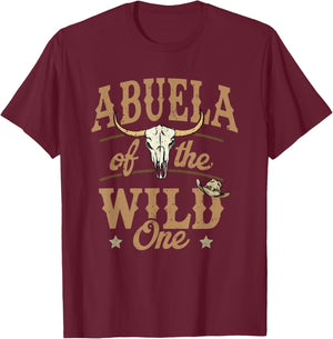 Abuela of The Wild One Cowboy Western Rodeo Party Matching T-Shirt - T-Shirt | Maroon