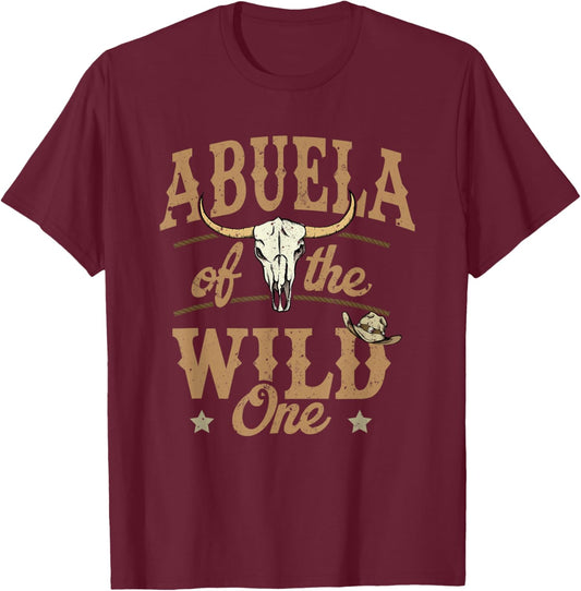 Abuela of The Wild One Cowboy Western Rodeo Party Matching T-Shirt - T-Shirt | Maroon