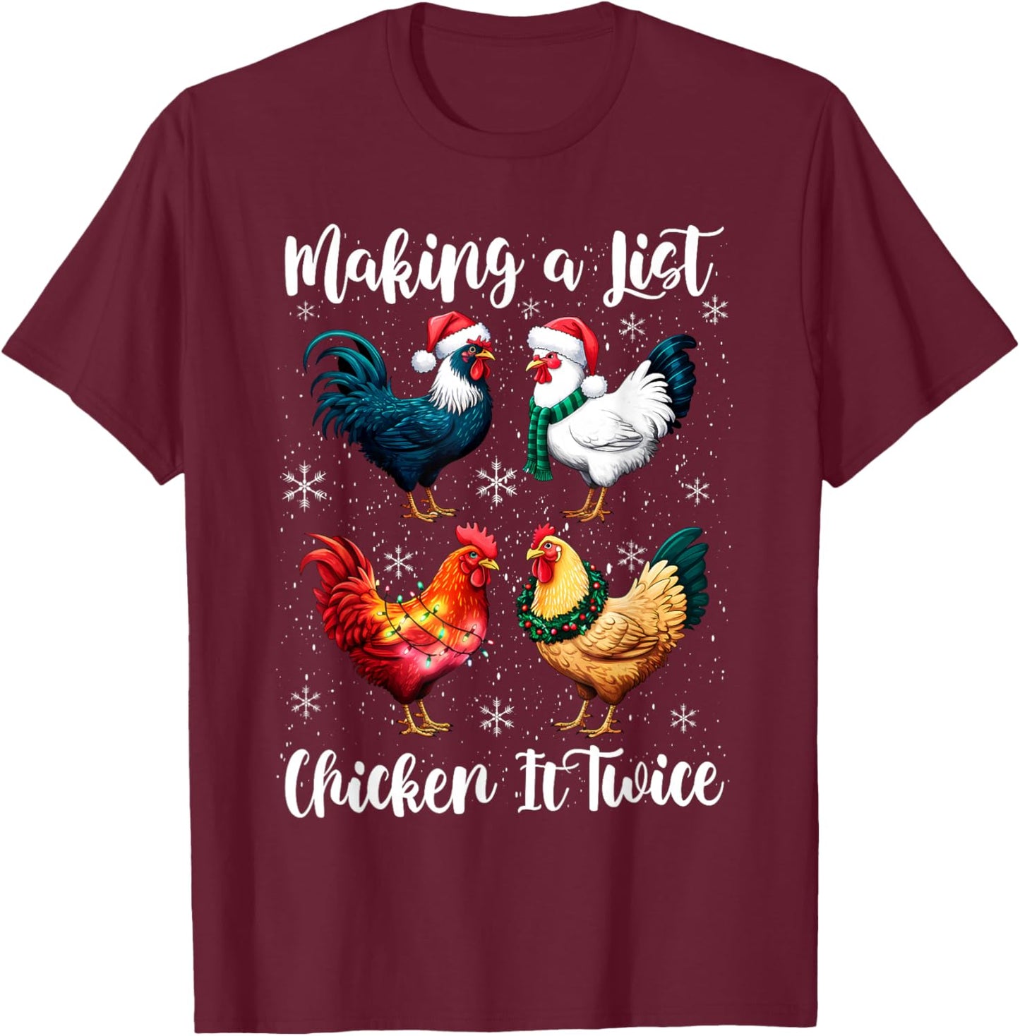 Christmas Chicken Lover Xmas Santa Hat Funny Farm T-Shirt - T-Shirt | Maroon