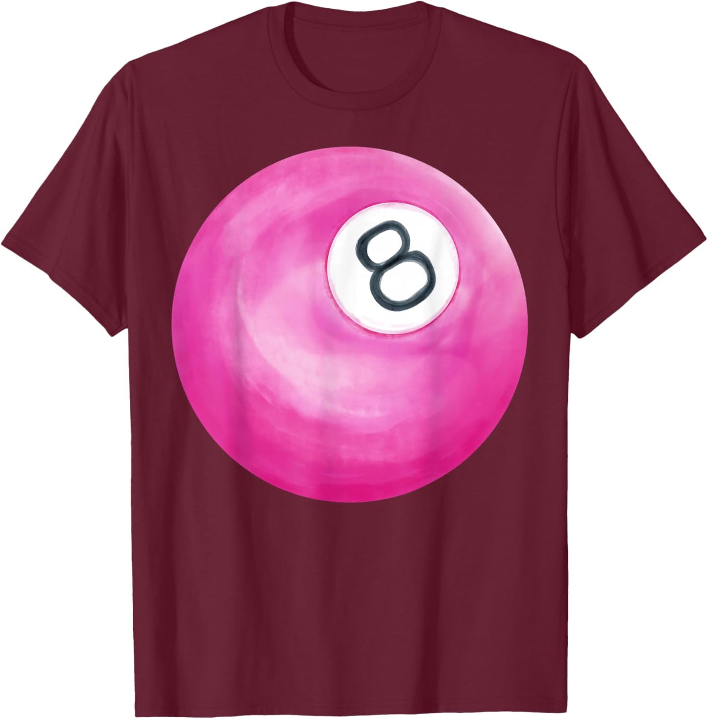 Hand Painted Hot Pink 8 Ball, Billiard and Pool Ball T-Shirt - T-Shirt | Maroon