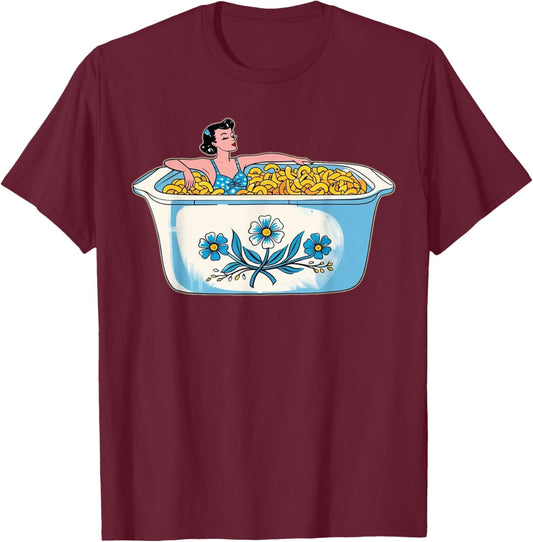 Vintage Corningware Blue Cornflower Mac and Cheese Pyrex T-Shirt - T-Shirt | Maroon