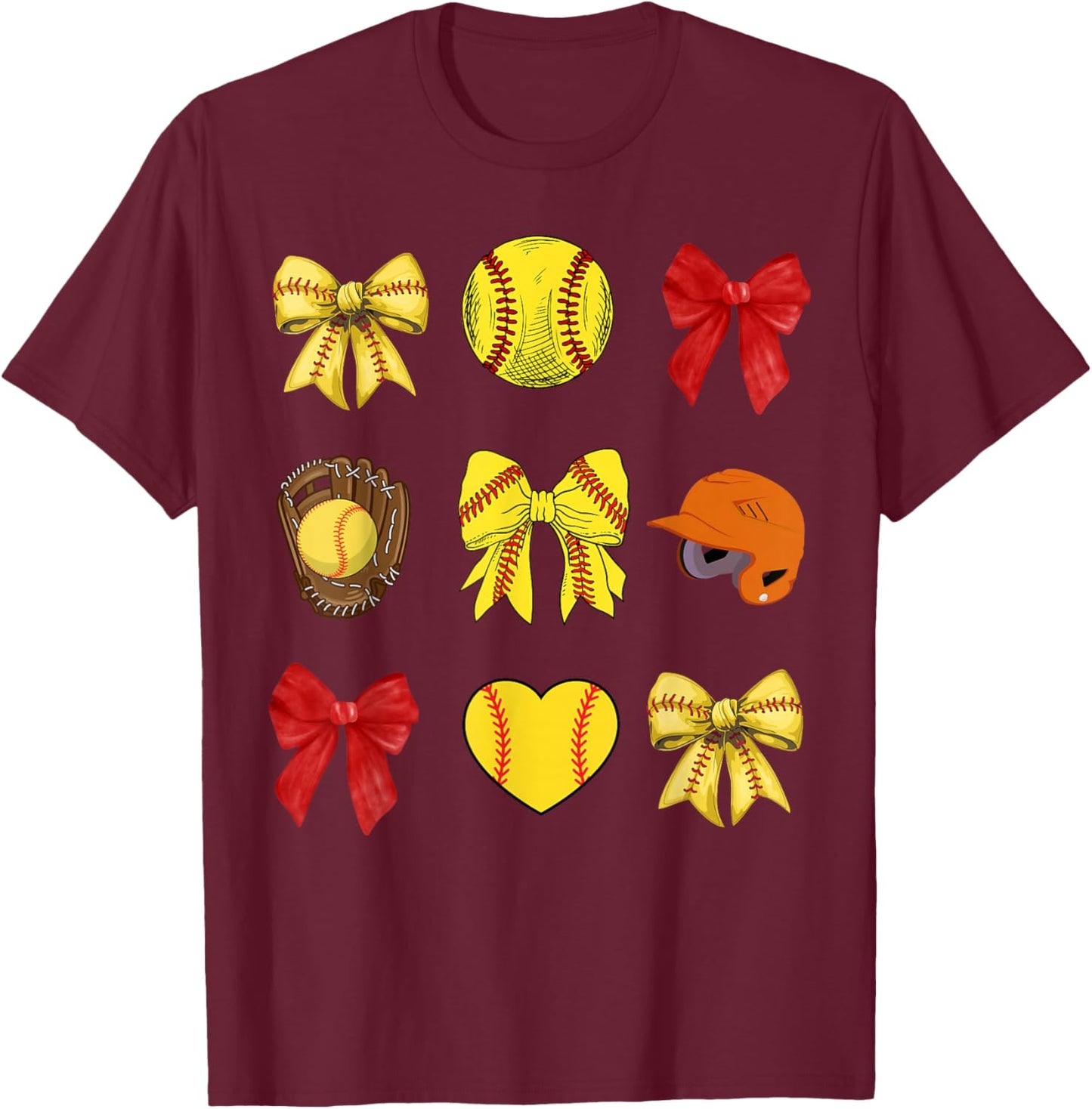 Softball Coquette Bow Softball Mama Softball Mom Mothers Day T-Shirt - T-Shirt | Maroon