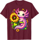 Colorful Axolotl Sunflower Kawaii T-Shirt - T-Shirt | Maroon