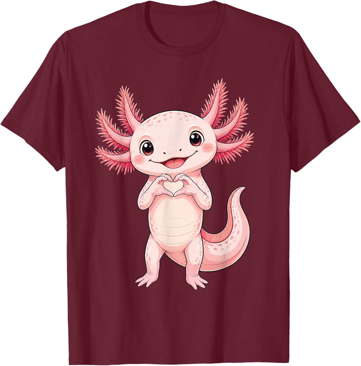Axolotl mit Herz | Süßer AXO mit Herzsymbol T-Shirt - T-Shirt | Maroon