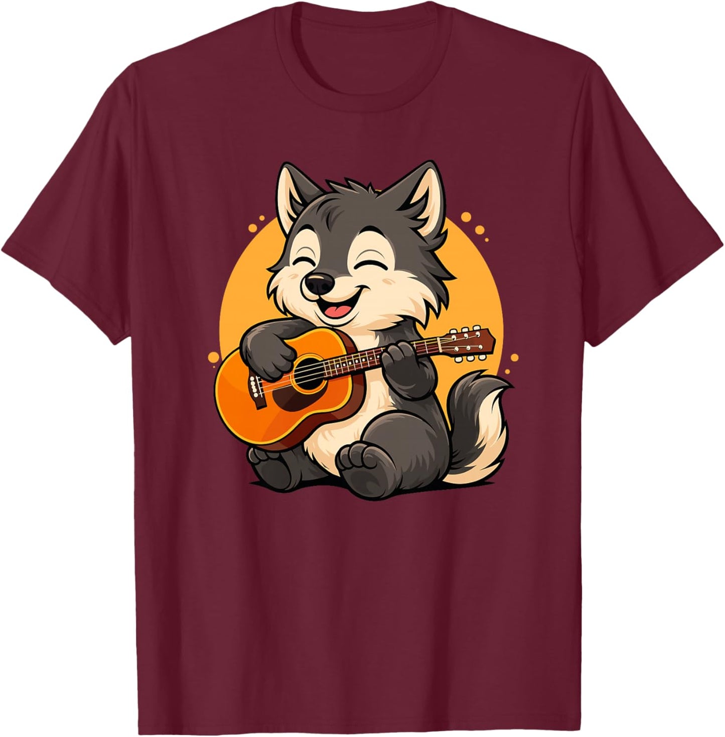 Loup Jouant de la Guitare Graphique Loup garçons Filles Amateurs de Guitare Haut de Gamme T-Shirt - T-Shirt | Maroon
