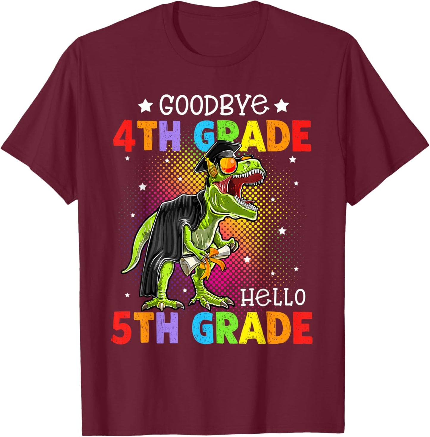 4th Grade Graduation Hello 5th Grade T-Rex Dino Boys Kids T-Shirt - T-Shirt | Maroon