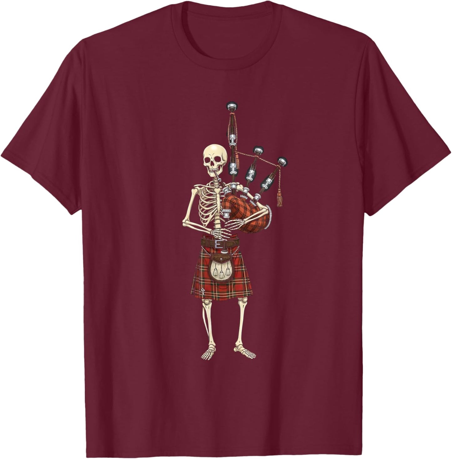 Bagpiper Skeleton Halloween Men Boys Kids Bagpipe Bagpiping T-Shirt - T-Shirt | Maroon