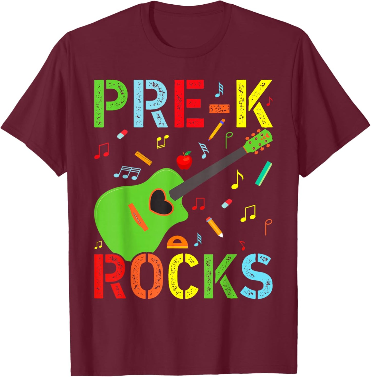 Hello Pre-K Rocks Teacher Team Vibes Rockstar T-Shirt - T-Shirt | Maroon