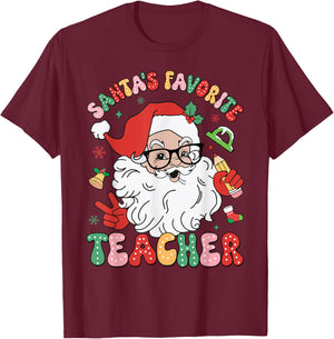 Santa Favorite Teacher Groovy Christmas Teacher Boys Girls T-Shirt - T-Shirt | Maroon