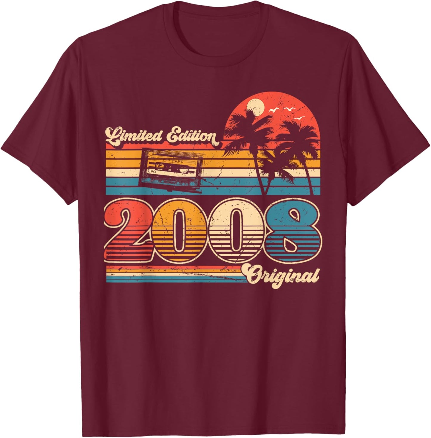Original 2008 Vintage Birthday ancie Women , Black, S T-Shirt - T-Shirt | Maroon