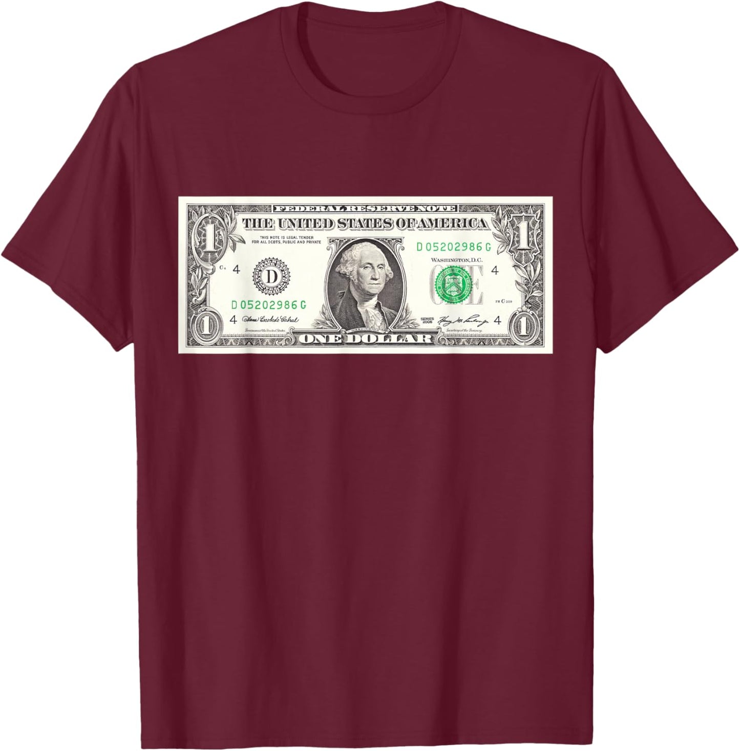 Official $1 Dollar Bill Vintage Money Design Cash Currency T-Shirt - T-Shirt | Maroon