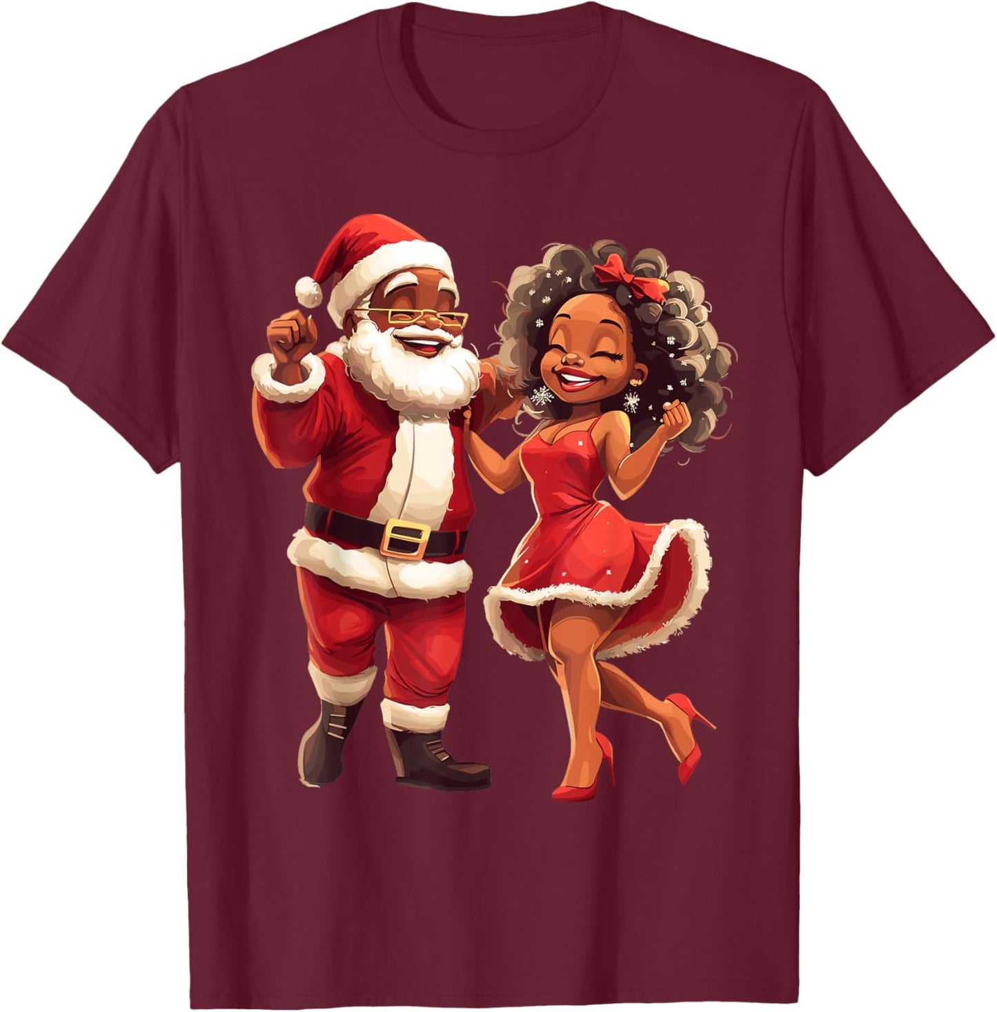African Santa Mrs Claus Dancing African American Christmas T-Shirt - T-Shirt | Maroon