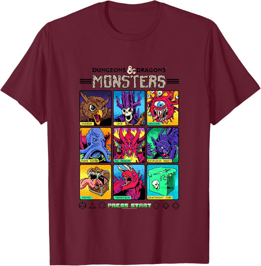 Dungeons & Dragons Wizards of The Coast Monster Select Menu T-Shirt - T-Shirt | Maroon