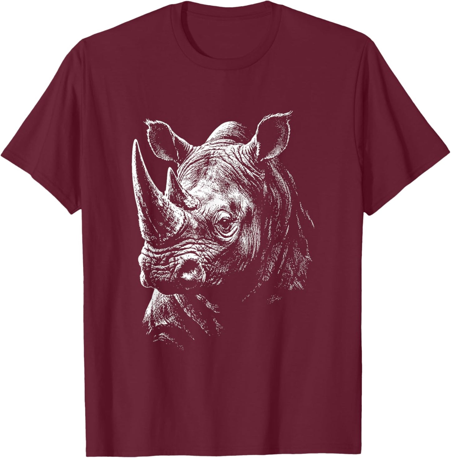 Rhino Portrait Black and White Rhinoceros Lover T-Shirt - T-Shirt | Maroon