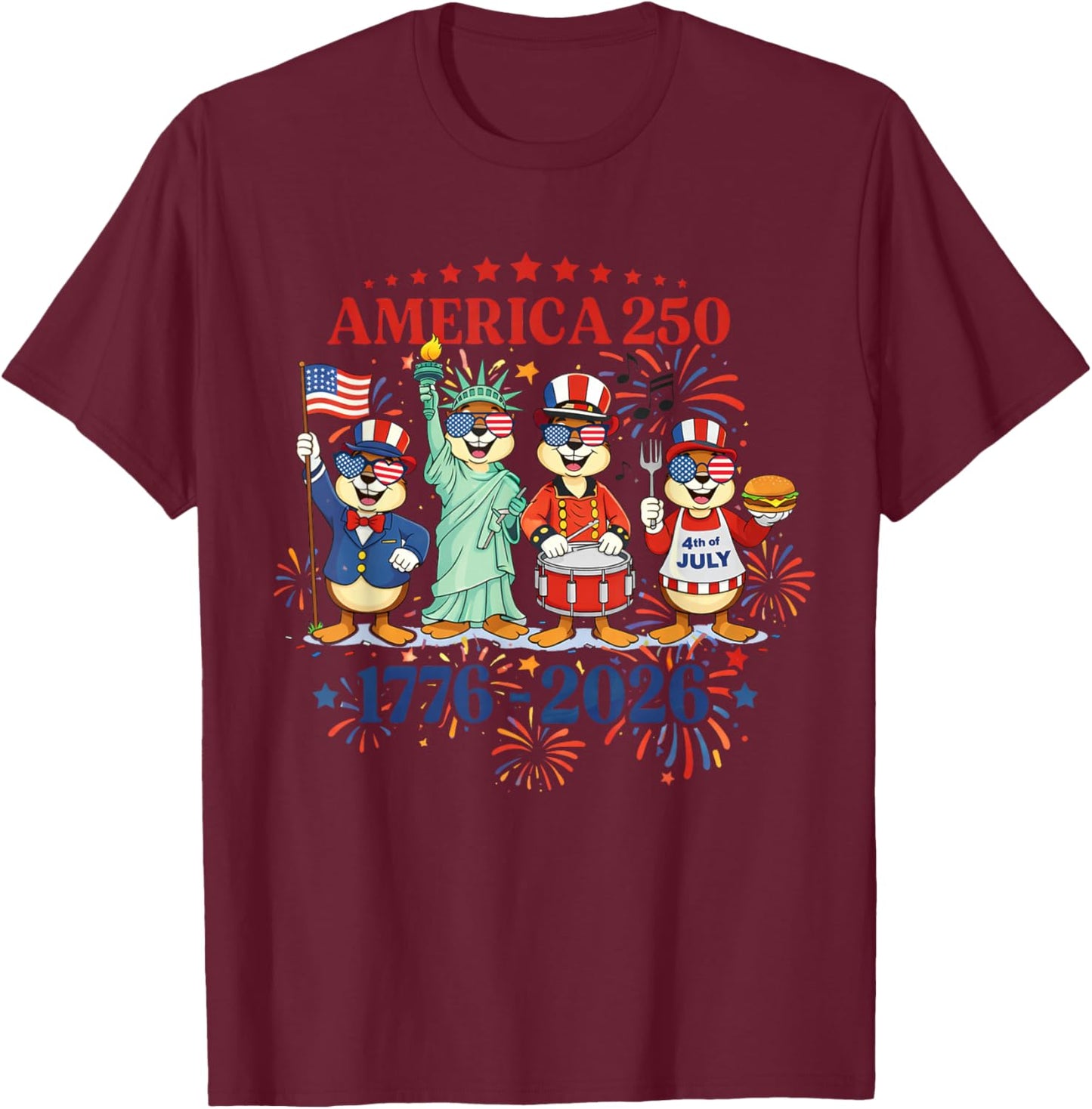 250th Anniversary USA Patriotic 250 Years American 4th July T-Shirt - T-Shirt | Maroon
