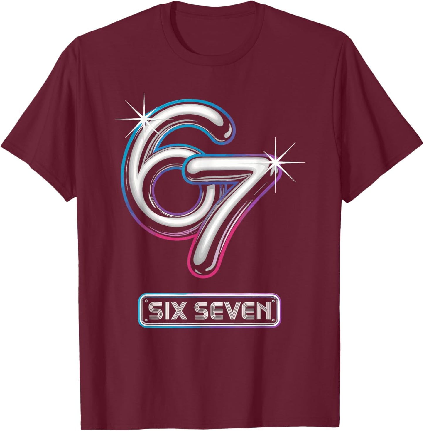 6 7 Meme Six Seven Youth Outfit Gen Alpha Funny Design 67 T-Shirt - T-Shirt | Maroon