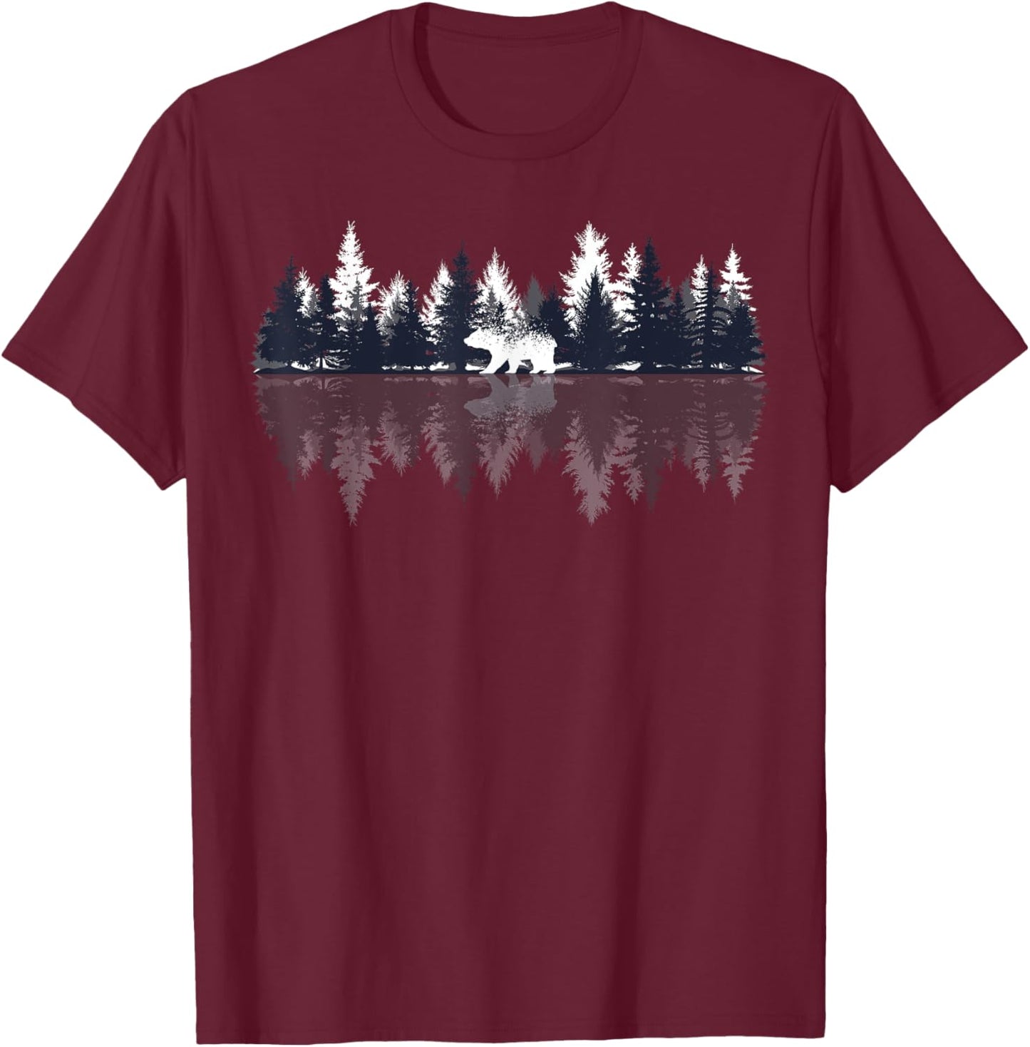 Lake Shadow Bear Shadow Graphic Mountains Forrest Outdoor T-Shirt - T-Shirt | Maroon