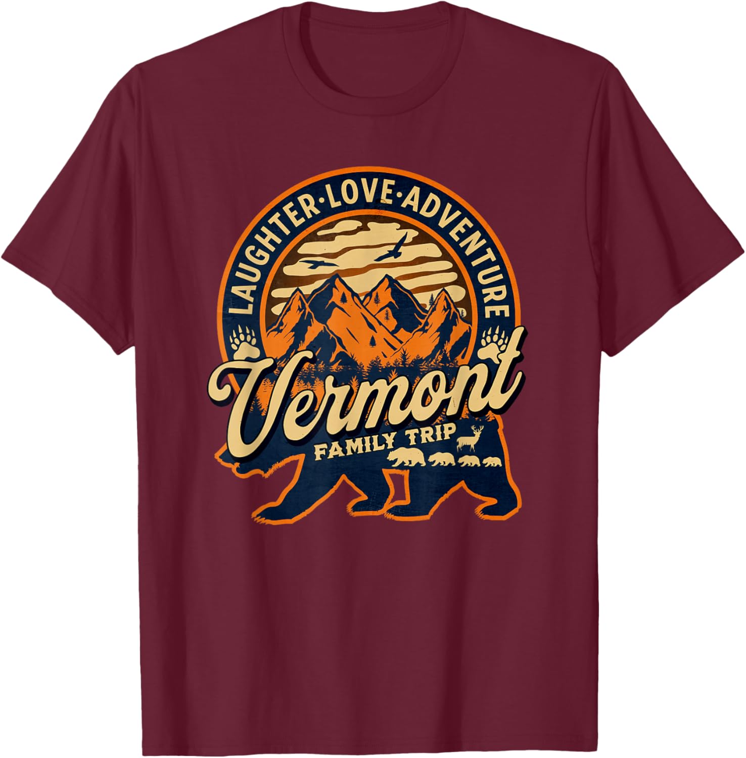 Vermont Family Trip Mountains Camping Adventure Souvenir T-Shirt - T-Shirt | Maroon