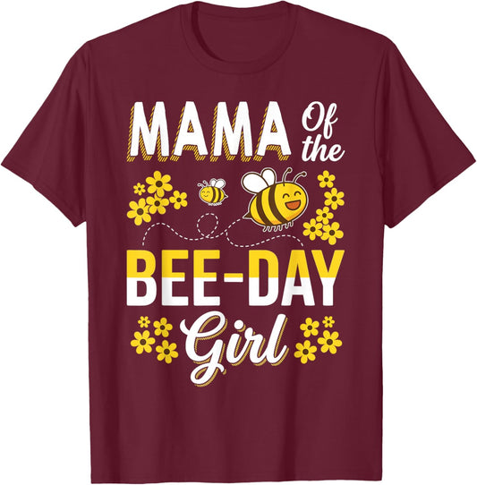 Mama of The Bee-Day Girl Mom Matching Birthday Party T-Shirt - T-Shirt | Maroon
