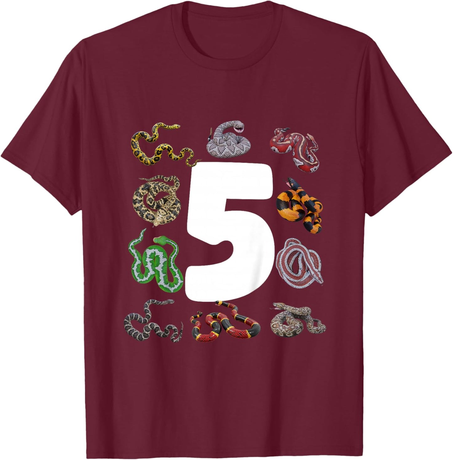 5th Snake Birthday Party Five Year Old Snake Lover Birthday T-Shirt - T-Shirt | Maroon