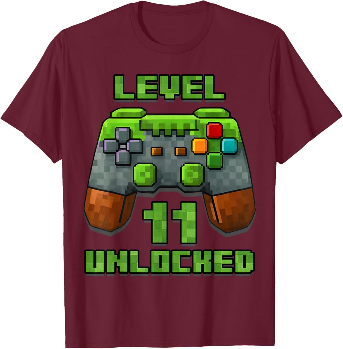 11th Birthday 11 Years Old Birthday Boy Gamer Pixel Number T-Shirt - T-Shirt | Maroon