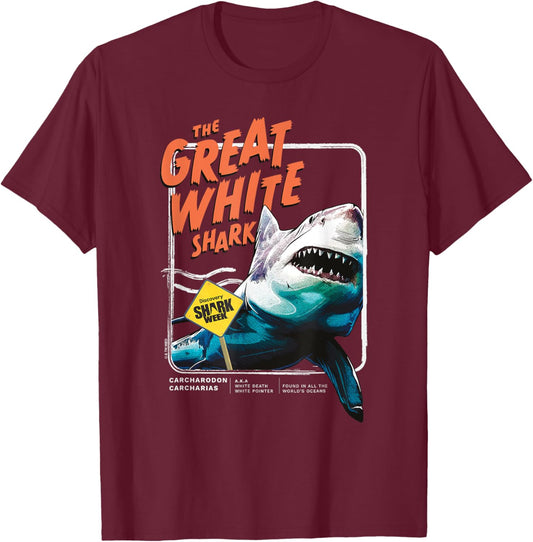 Shark Week Officially Licensed Great White T-Shirt - T-Shirt | Maroon