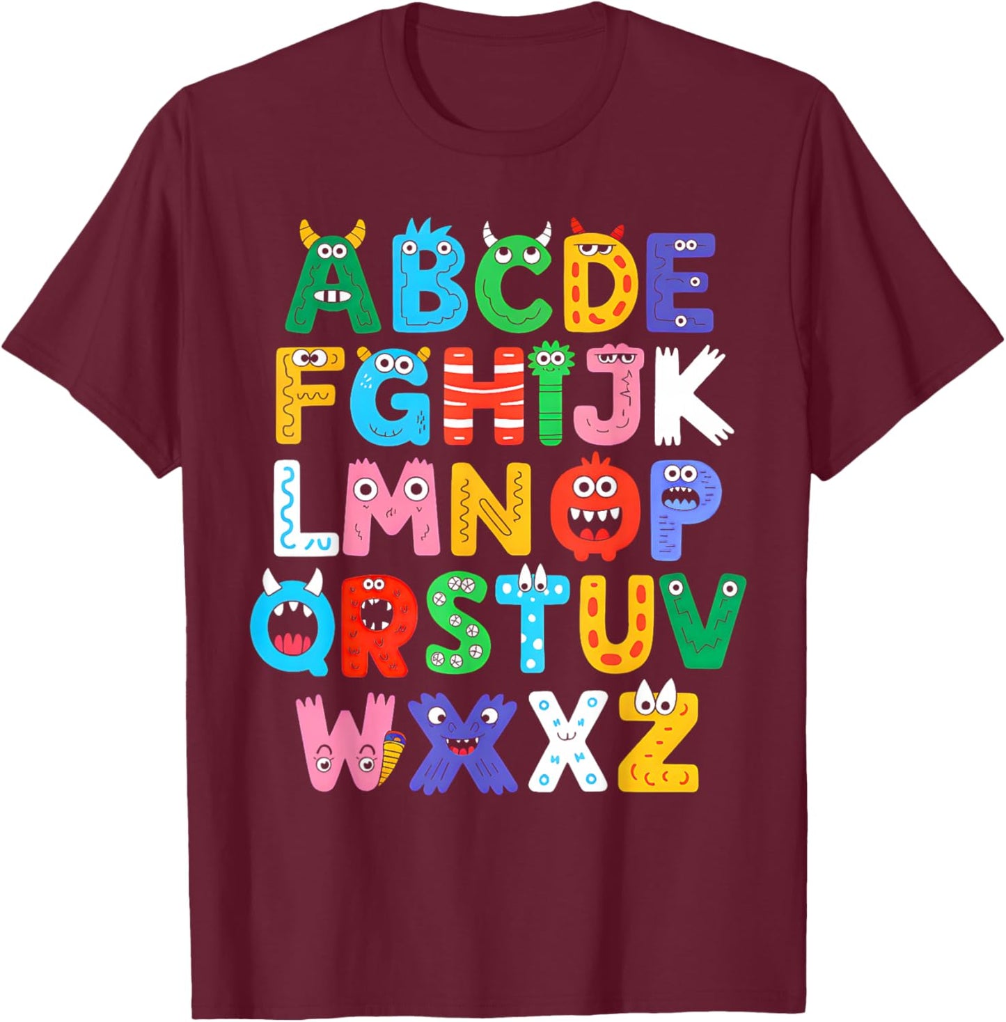 Monster ABC Cute Alphabet Halloween Teacher Costume Kids T-Shirt - T-Shirt | Maroon