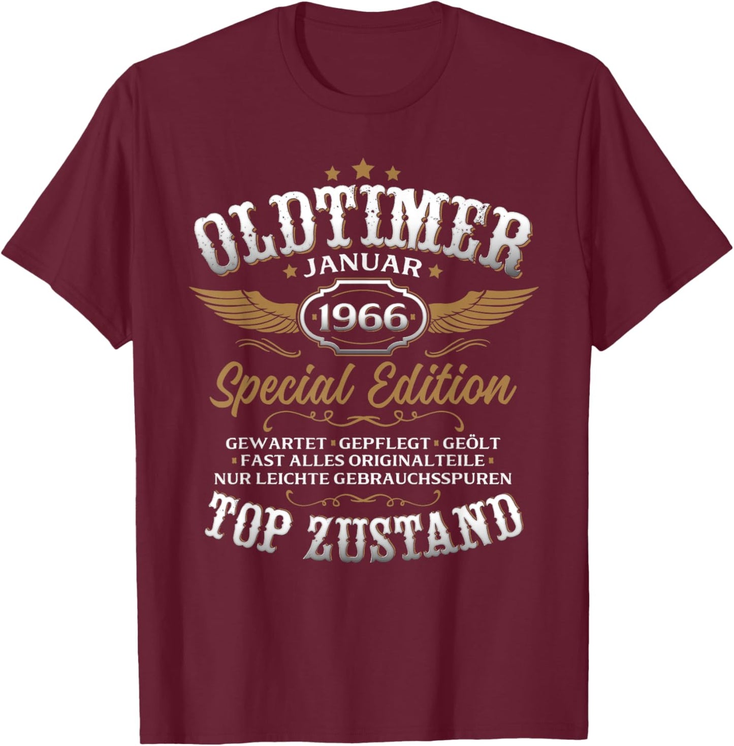 60th Birthday Man Gift Vintage Car January 1966 T-Shirt - T-Shirt | Maroon