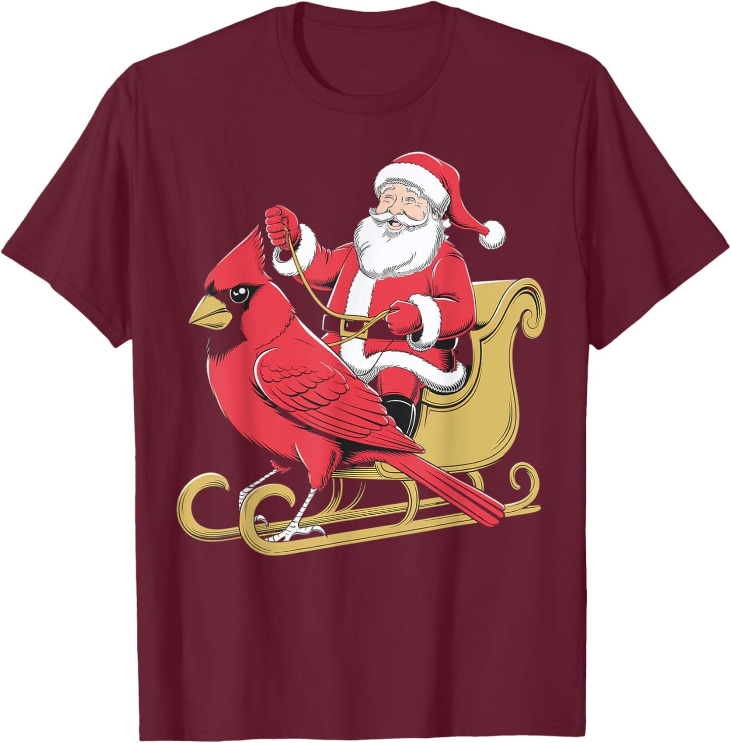 Santa Riding Giant Cardinal Bird for Christmas Lovers T-Shirt - T-Shirt | Maroon