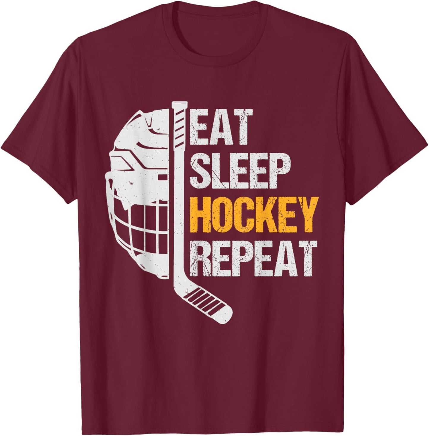 Ice Hockey Player Eat Sleep Hockey Repeat Youth Boys T-Shirt - T-Shirt | Maroon