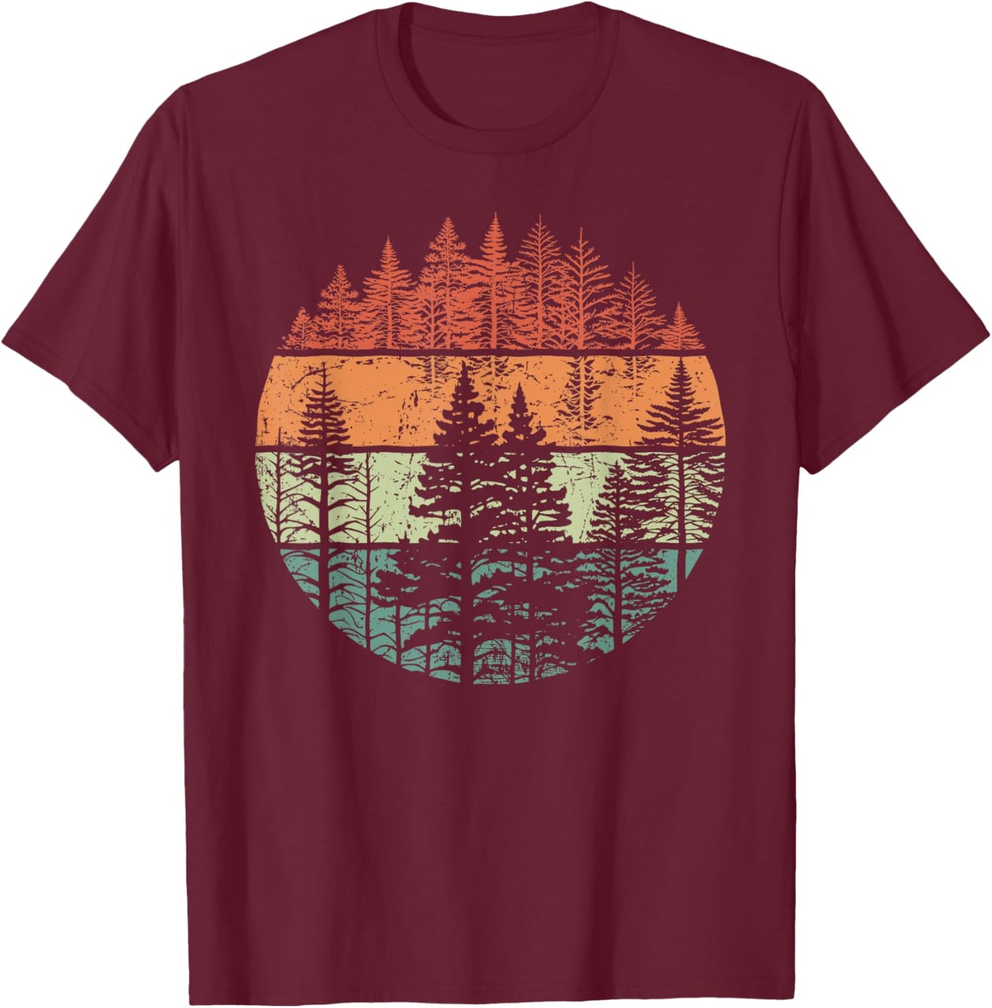 Retro Forest Trees Outdoors Nature Women Men Vintage Graphic T-Shirt - T-Shirt | Maroon