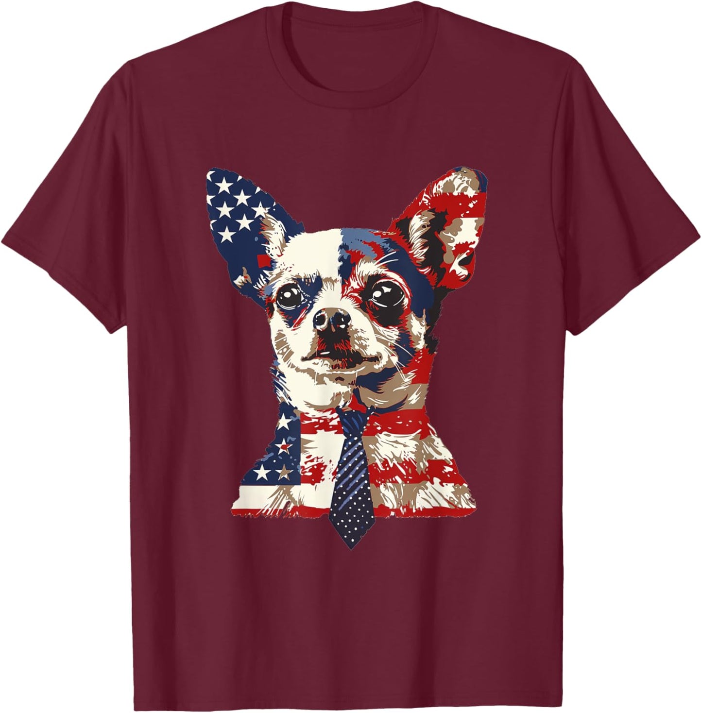 Chihuahua USA Patriotic American Flag 4th of July US T-Shirt - T-Shirt | Maroon