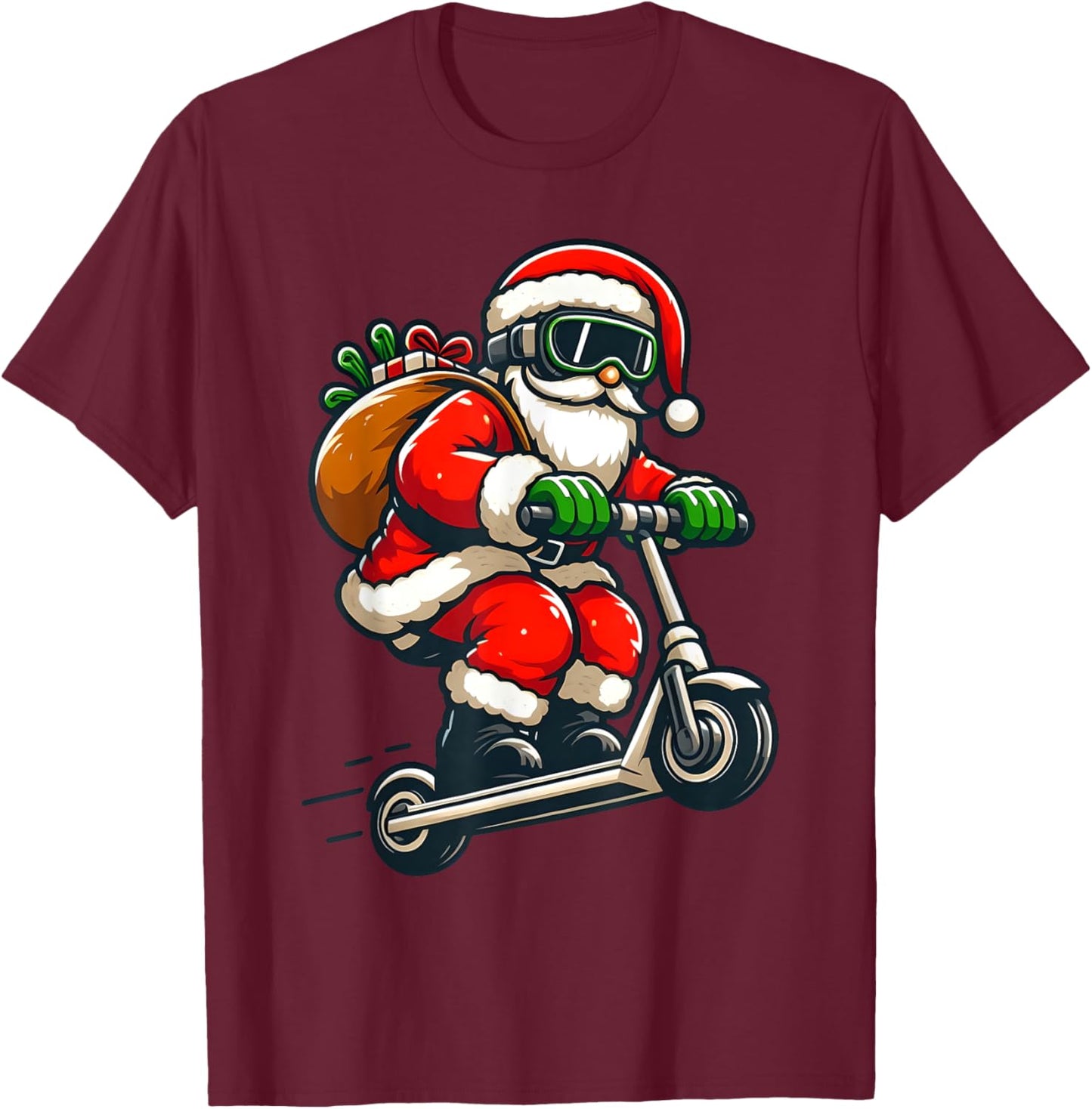 Santa Riding Scooter Christmas Pajama for Toddlers Kids Boys T-Shirt - T-Shirt | Maroon
