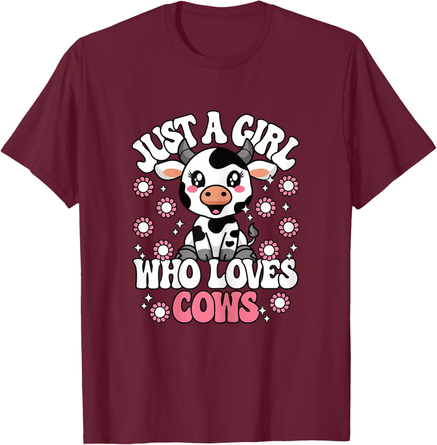 Just A Girl Who Loves Cows Cute Cow Lover Girls Kids T-Shirt - T-Shirt | Maroon