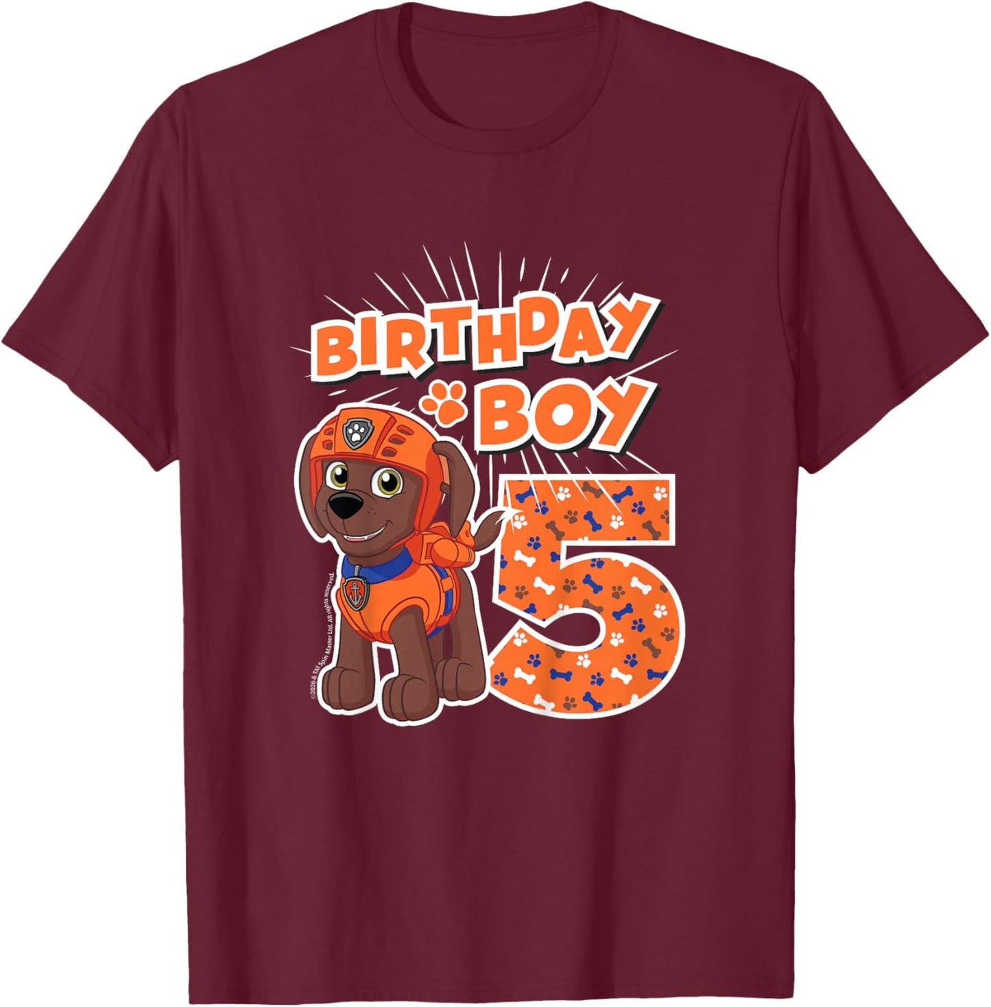 Kids Official Paw Patrol Merchandise Zuma Birthday Boy Age 5 T-Shirt - T-Shirt | Maroon