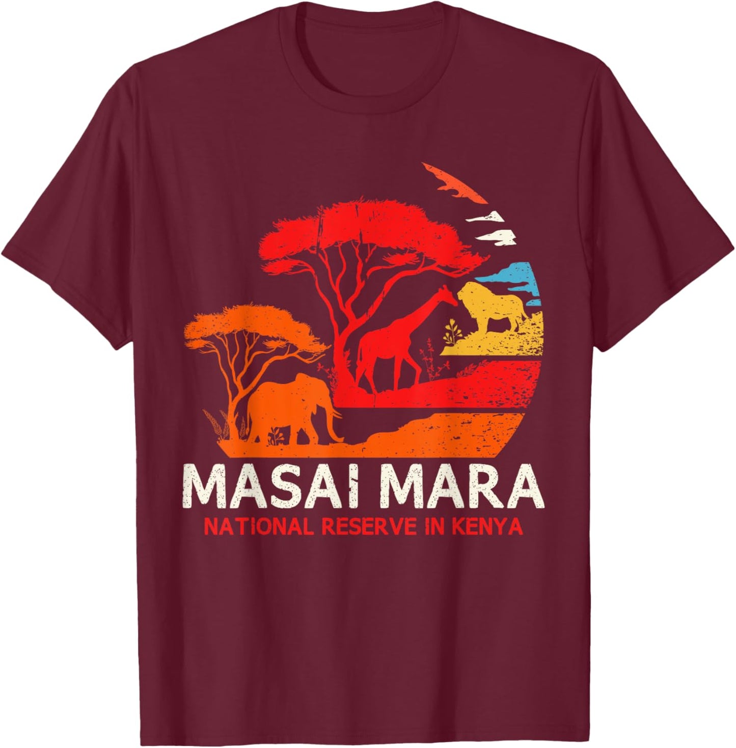 Maasai Mara Africa Safari Animals Kenya Serengeti Travel T-Shirt - T-Shirt | Maroon