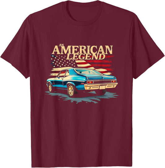 an American Legend 1970 70 Nova SS American Flag Muscle Car T-Shirt - T-Shirt | Maroon