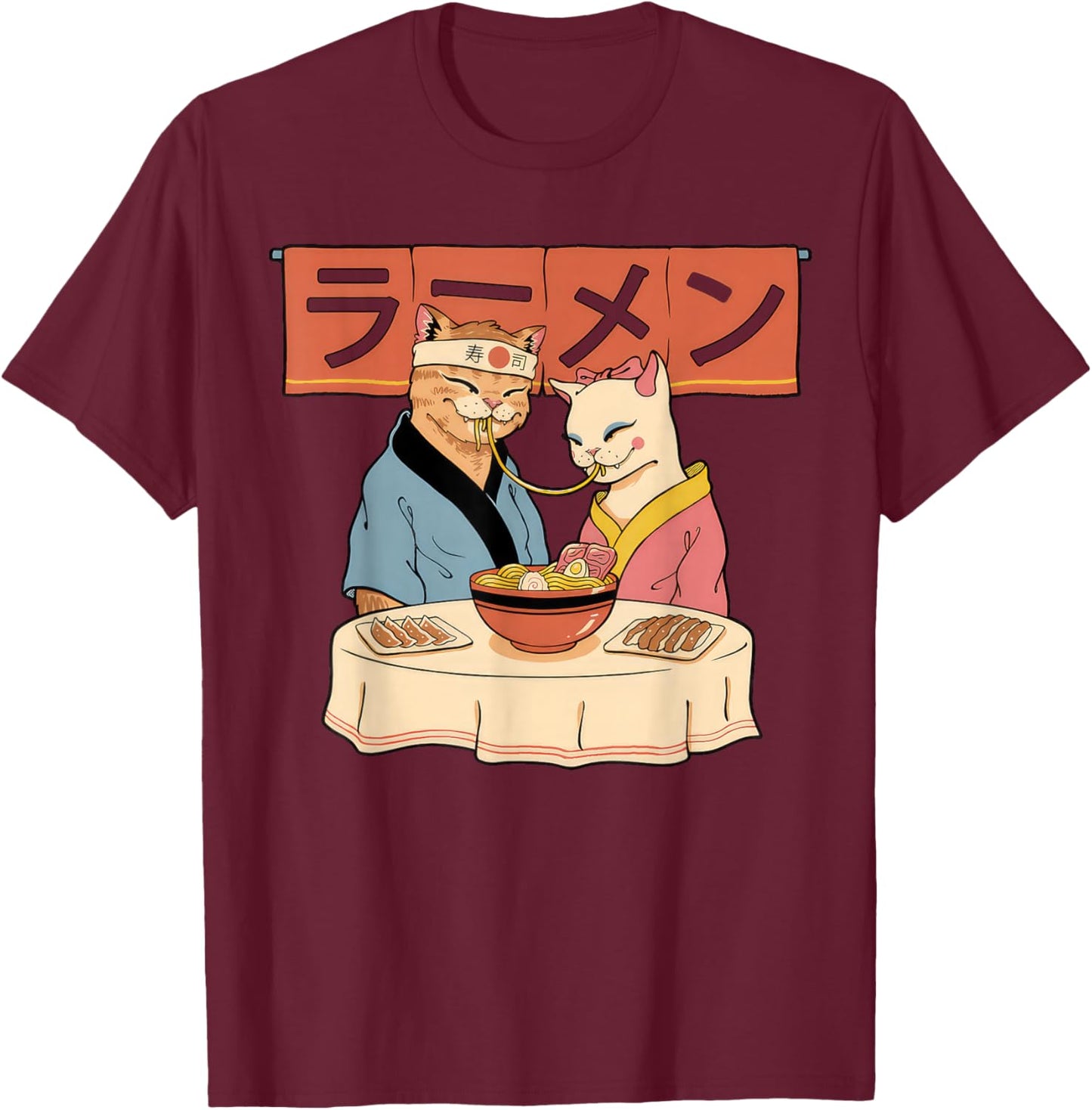 Tokyo Tiger Cat Ramen Japanese Kawaii T-Shirt - T-Shirt | Maroon
