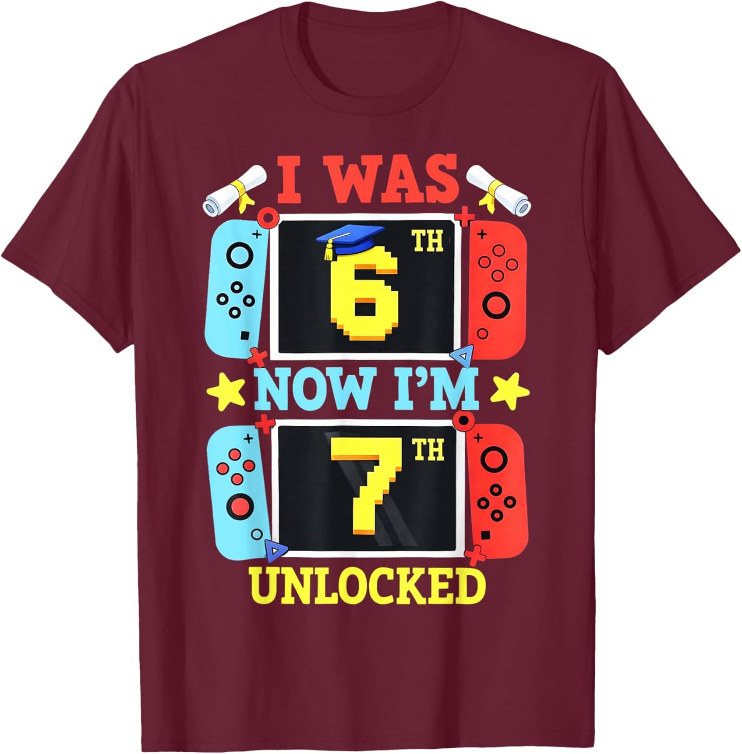 I was 6 Now I'm 7 Gamer Birthday Boy Gifts for Boys Kids T-Shirt - T-Shirt | Maroon