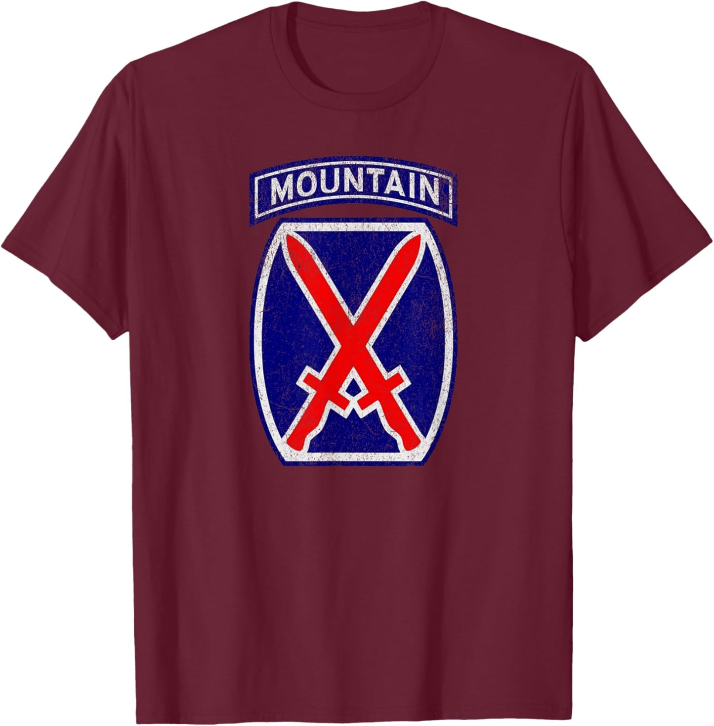 Patriotic Veteran Military Distressed 10th Mountain Division T-Shirt - T-Shirt | Maroon