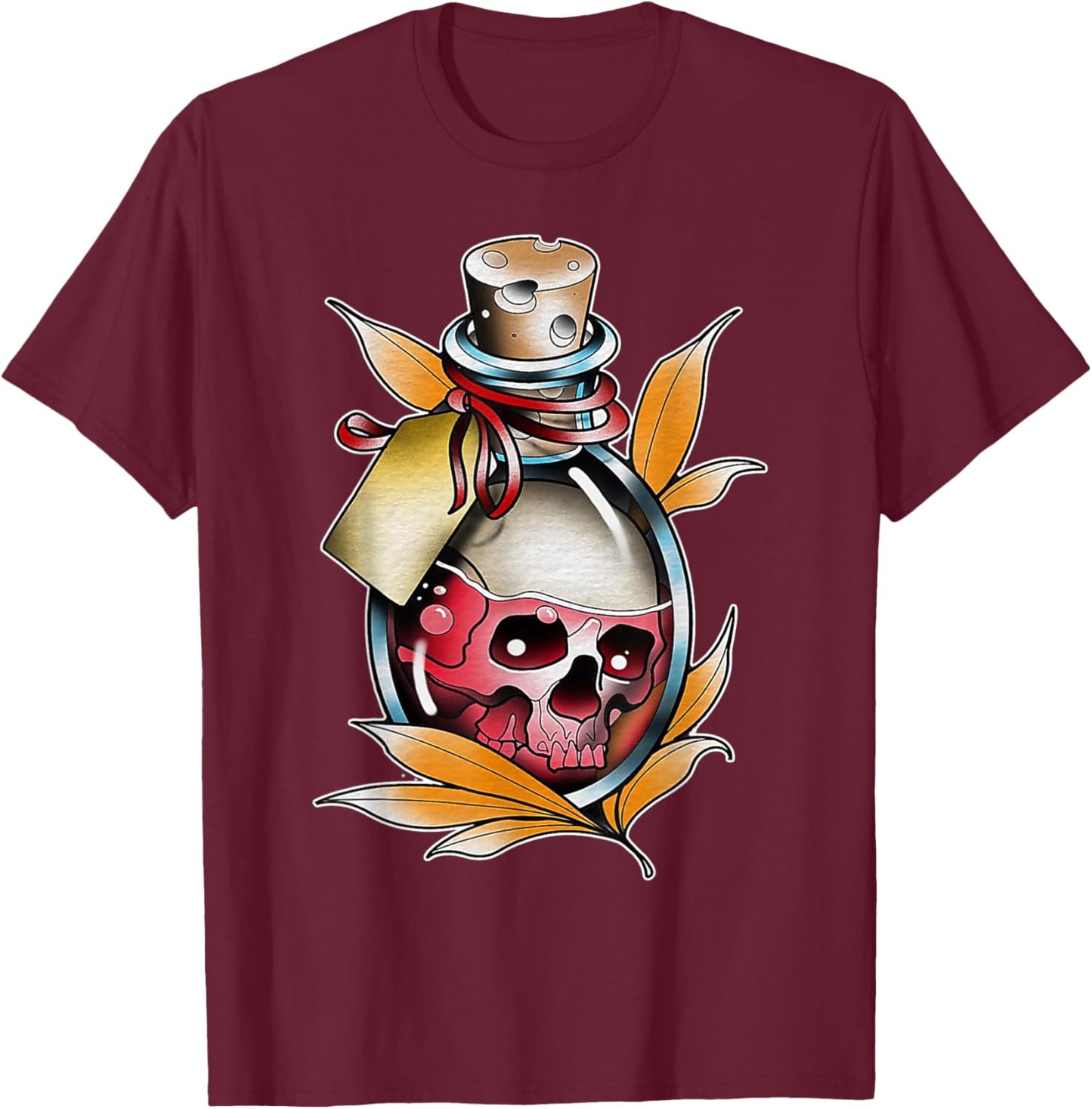 Skull Potion Poison Bottle Neo-Traditional Tattoo Flash T-Shirt - T-Shirt | Maroon