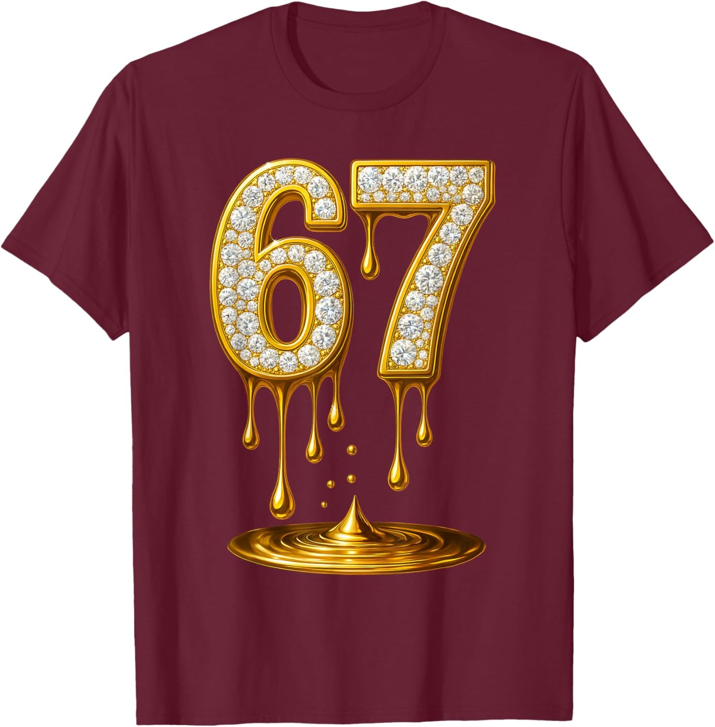 6 7 Gold Drip T-Shirt - T-Shirt | Maroon