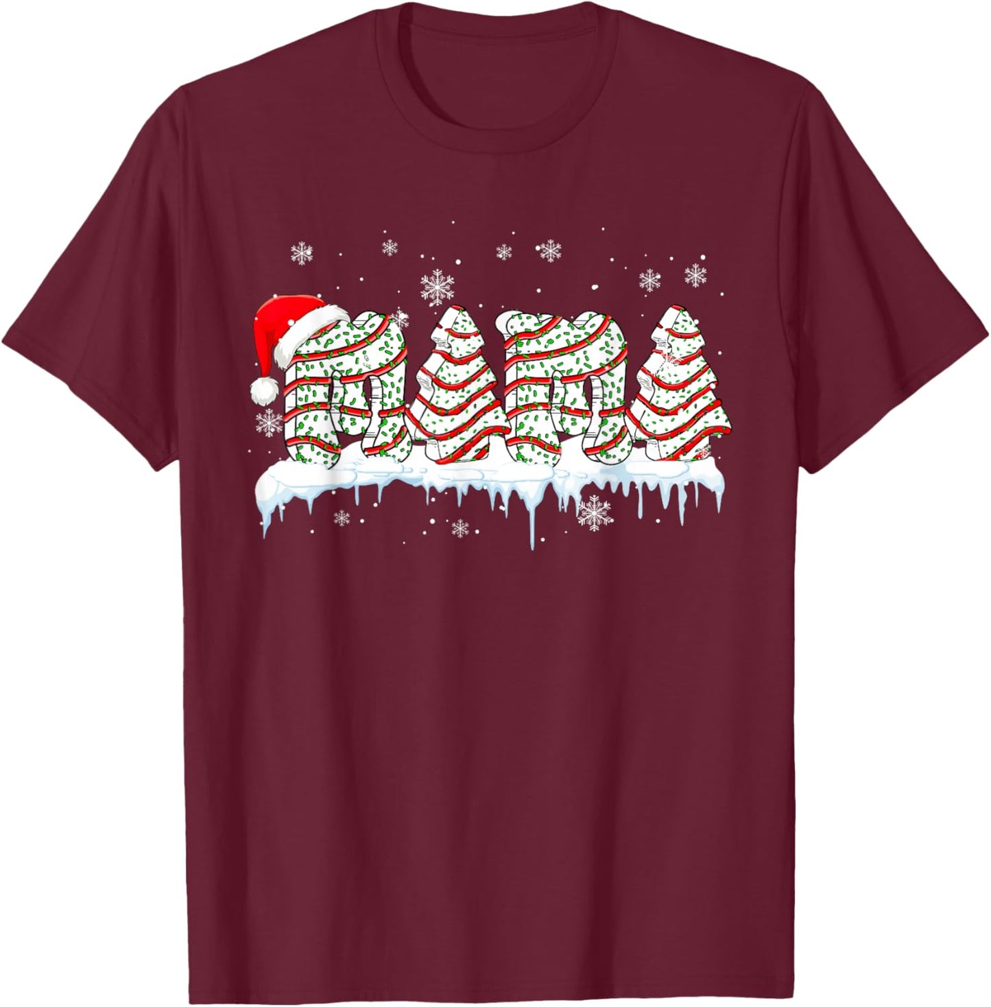 Mama Christmas Tree Cake Baker Santa Costume Family Group T-Shirt - T-Shirt | Maroon